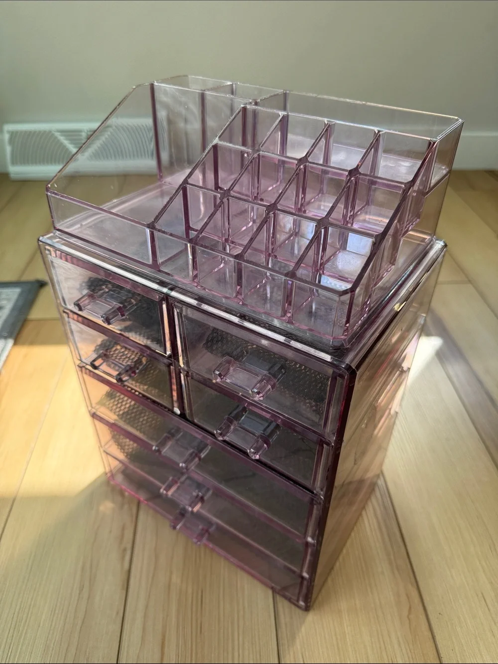 Clear Purple Makeup and Jewelry Organizer Drawer System